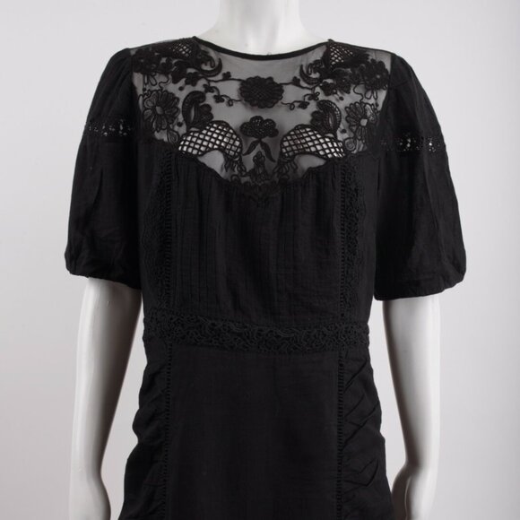 NWT Zara Black Dress With Embroidery Lace Puff Sleeves Size XS - Picture 6 of 6